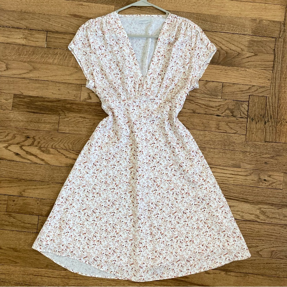 Outerknown Cream Floral Ladybug V Neck Mini Dress